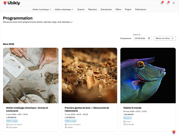 Page événements Ubikly